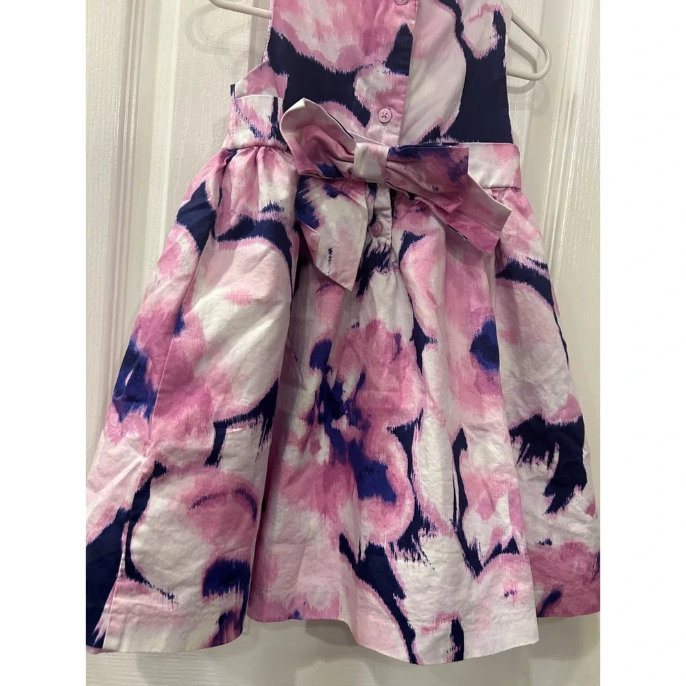 Gymboree Dress Pink Navy Blue Floral Watercolor‎ Bow Back Special Occasion 2T